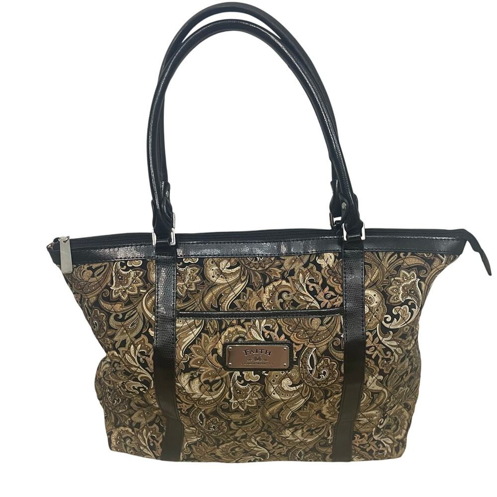 Unknown Brand Brown Paisley Tote Bag with Black Trim